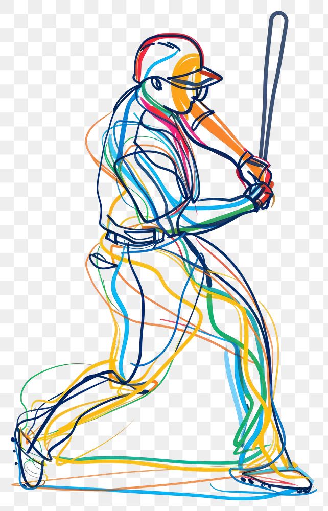 PNG Line drawing baseball player art colorful sketch.