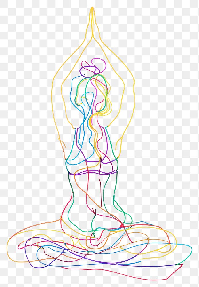 PNG Line drawing woman yoga art colorful design.