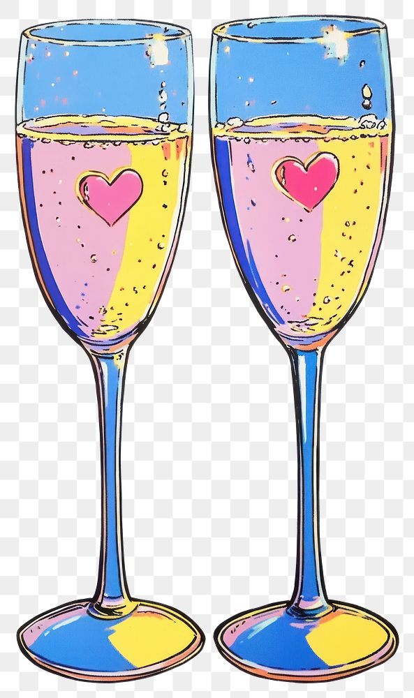 PNG Two cheer of champagnes illustration glass drink.