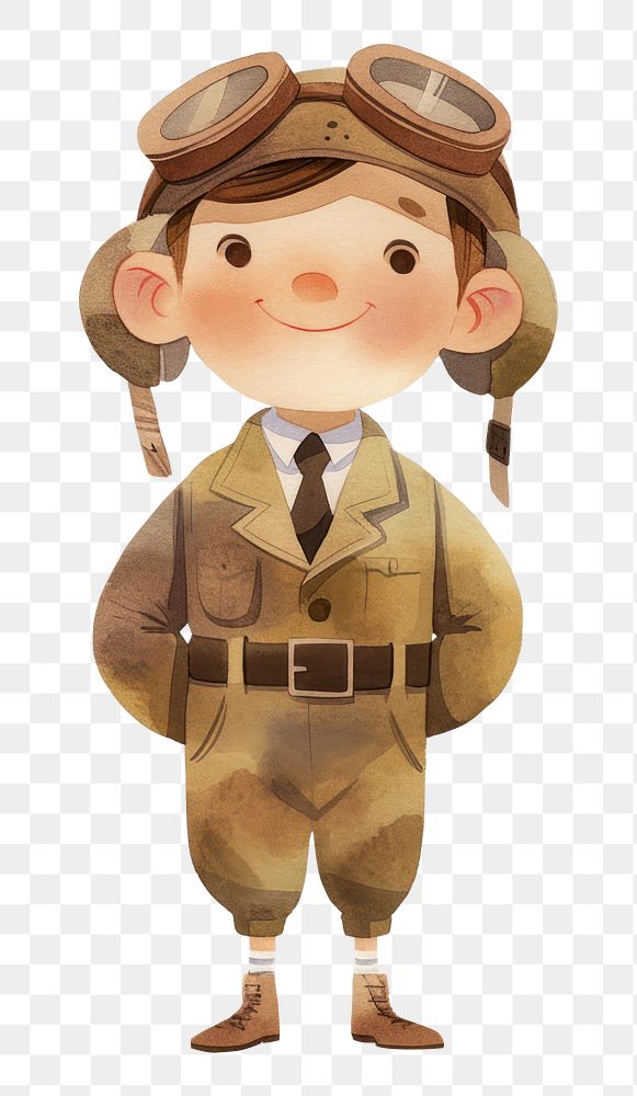 PNG Pilot boy illustration watercolor character.