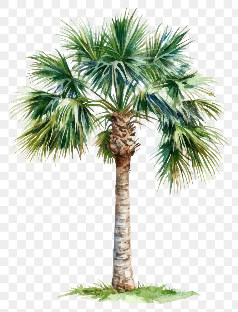 PNG Trachycarpus Fortunei palm tree illustration watercolor plant.