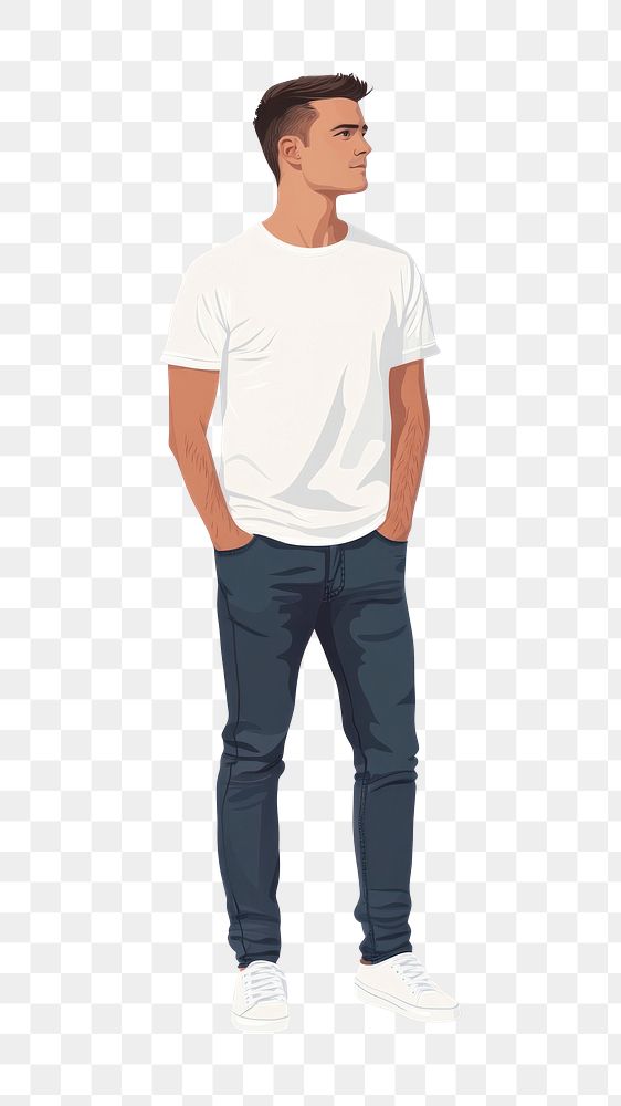 PNG A man wearing white t shirt and jeans illustration standing t-shirt.