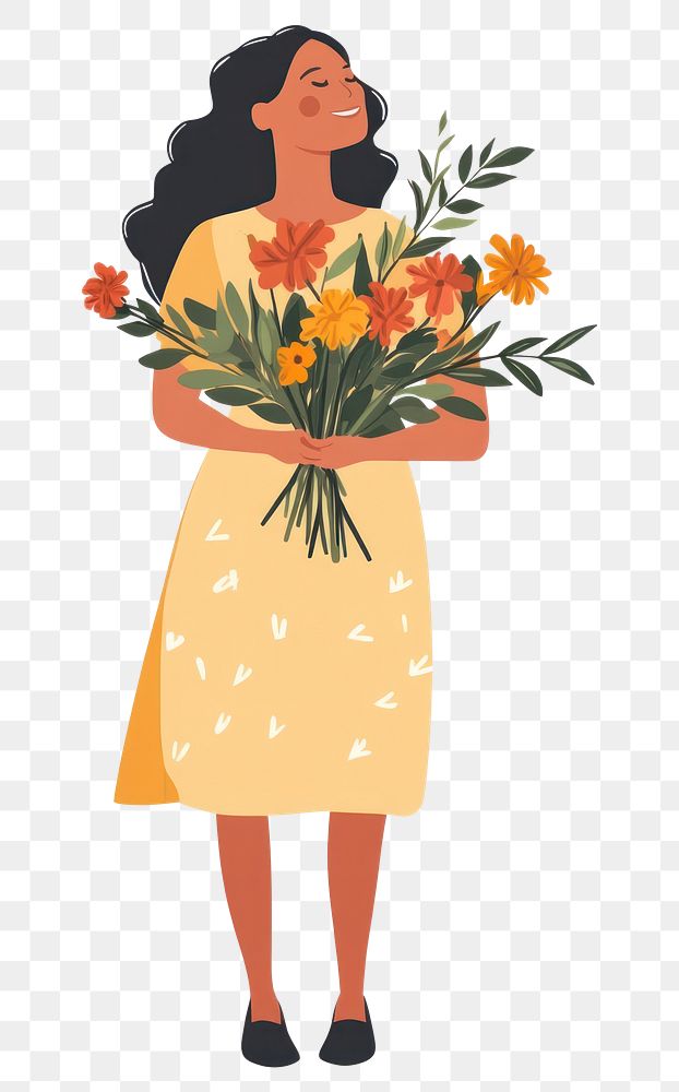 PNG A plus size woman holding a bouquet illustration flower white.