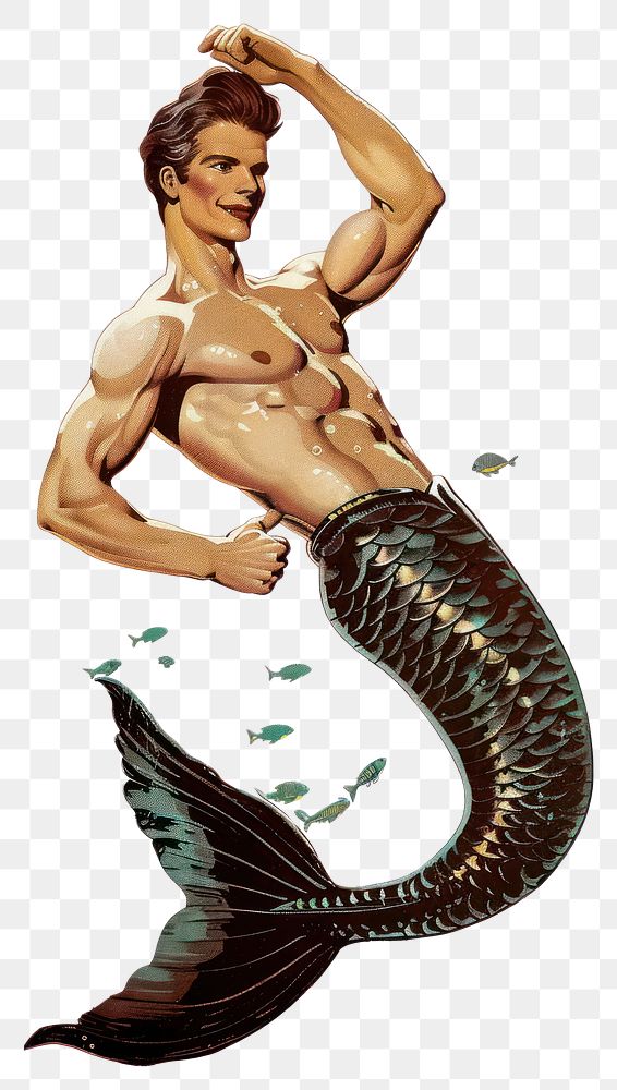 PNG Male mermaid illustration underwater muscular.