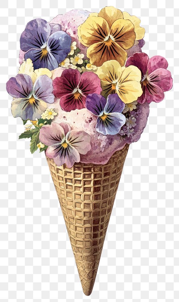 PNG Vintage flower ice cream illustration cone ice cream cone.