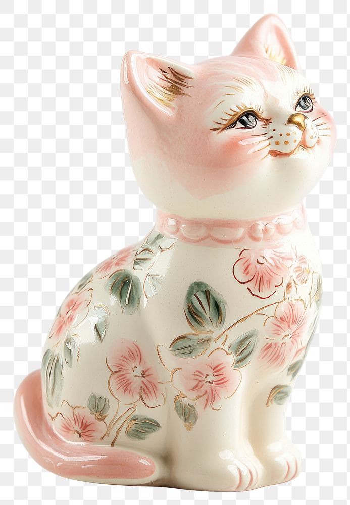 PNG Animal figurine - cat vintage ceramic accents.