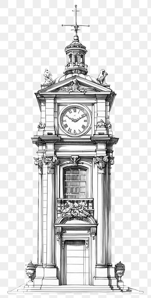 PNG Clock tower drawing architectural building.