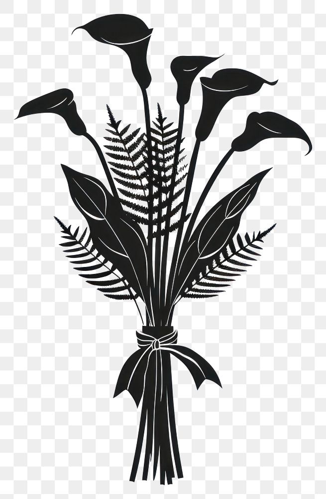 PNG Calla Lilies with Ferns Flower silhouette flowers bouquet.