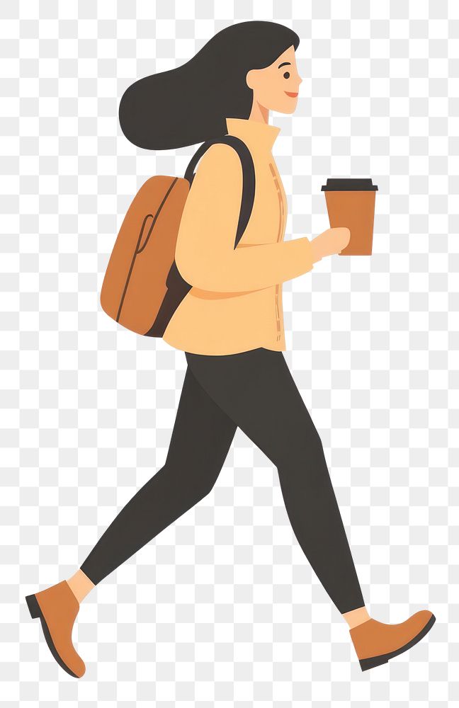 PNG Woman walking holding a coffee cup woman illustration female.