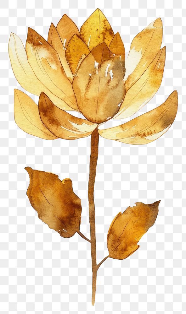 PNG Golden Lotus watercolor plant illustration.