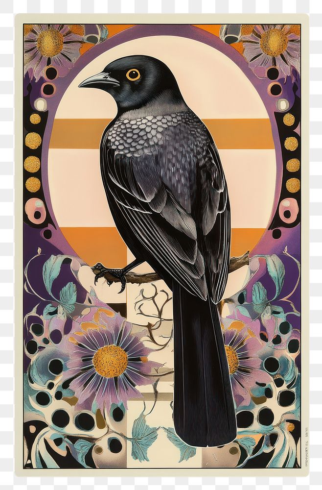 PNG A gothic vector illustration of an isolated tarot card vibrant bird art.