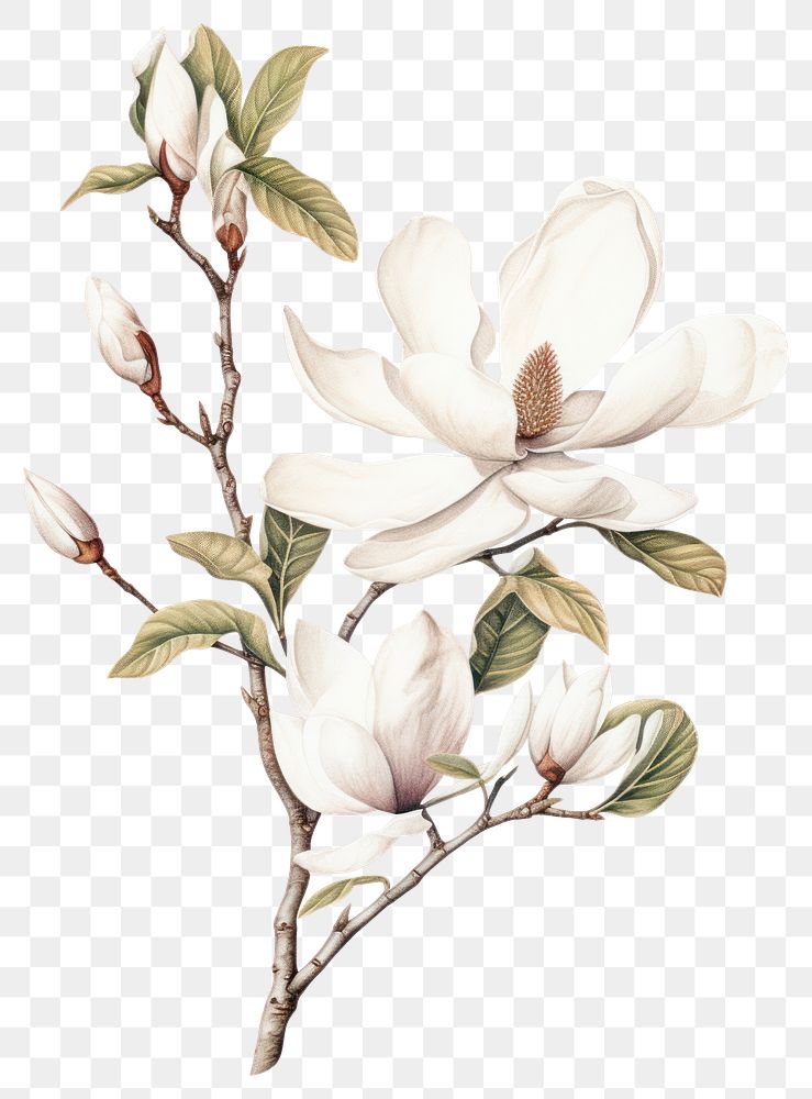 PNG Cream Magnolia branch drawing art illustration.