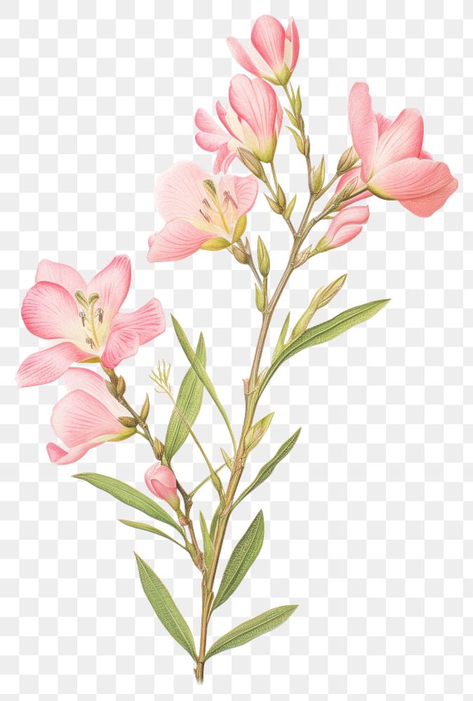 PNG Freesia branch illustration botanical drawing.