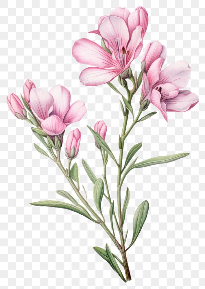 PNG Pink Freesia branch art illustration botanical.