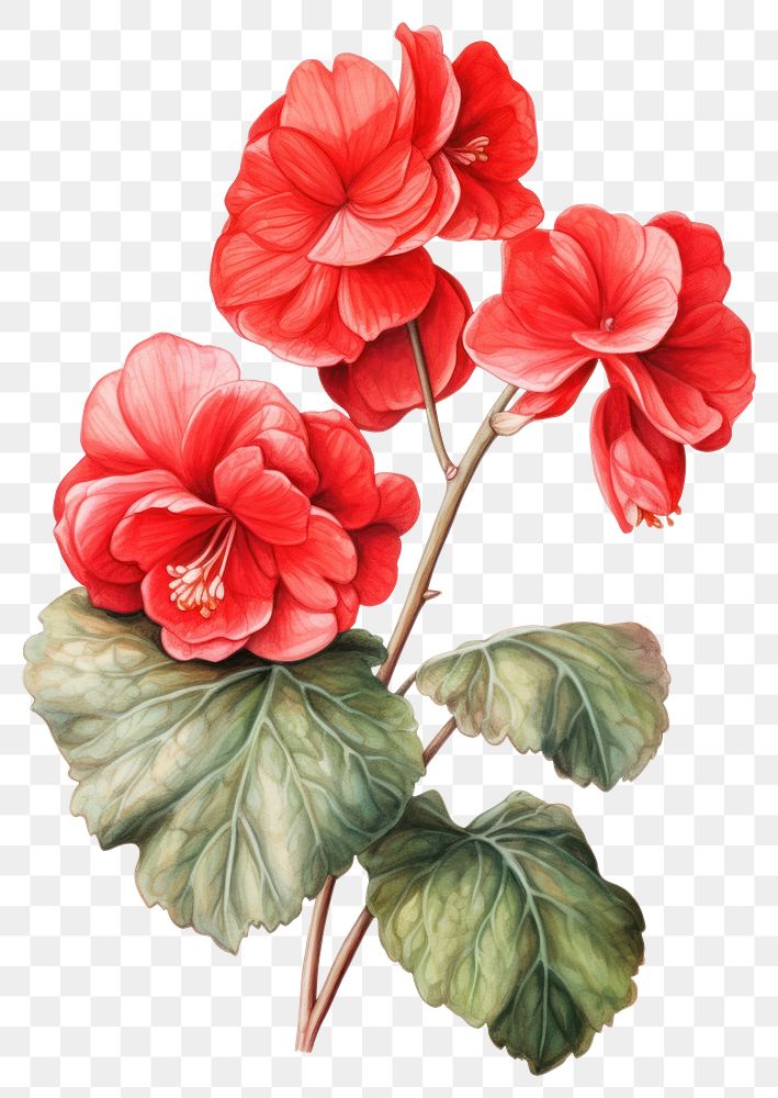 PNG Red Begonia branch illustration botanical begonia.