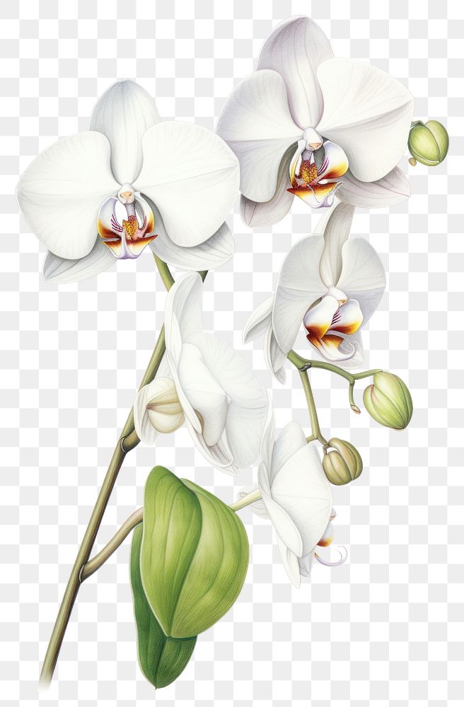 PNG White Orchid branch orchid illustration botanical.