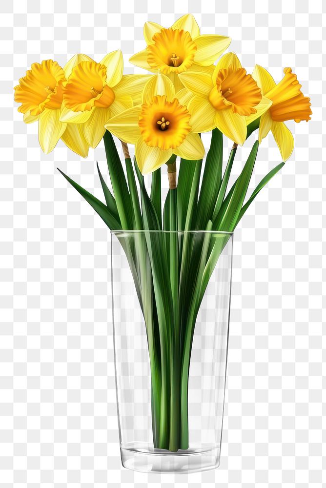 PNG Yellow daffodil flowers bouquets daffodils bright glass.