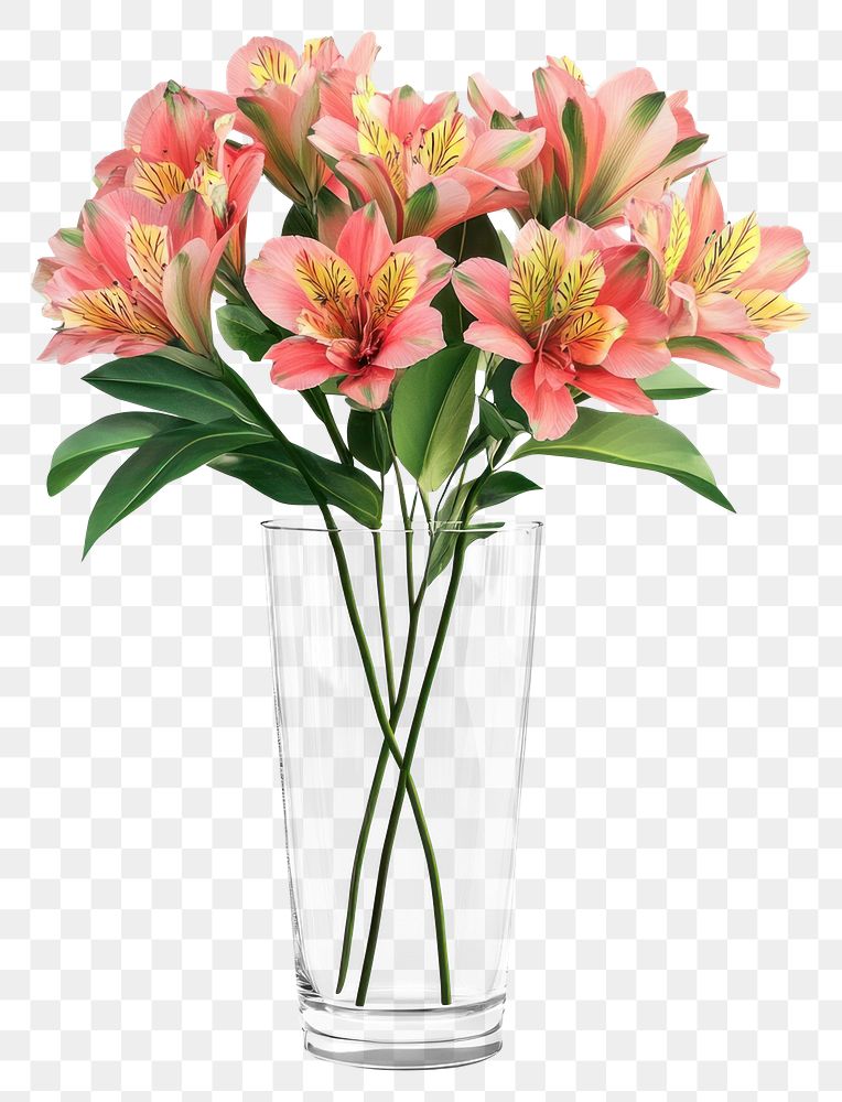 PNG Alstroemeria flowers bouquets leaves glass vase.