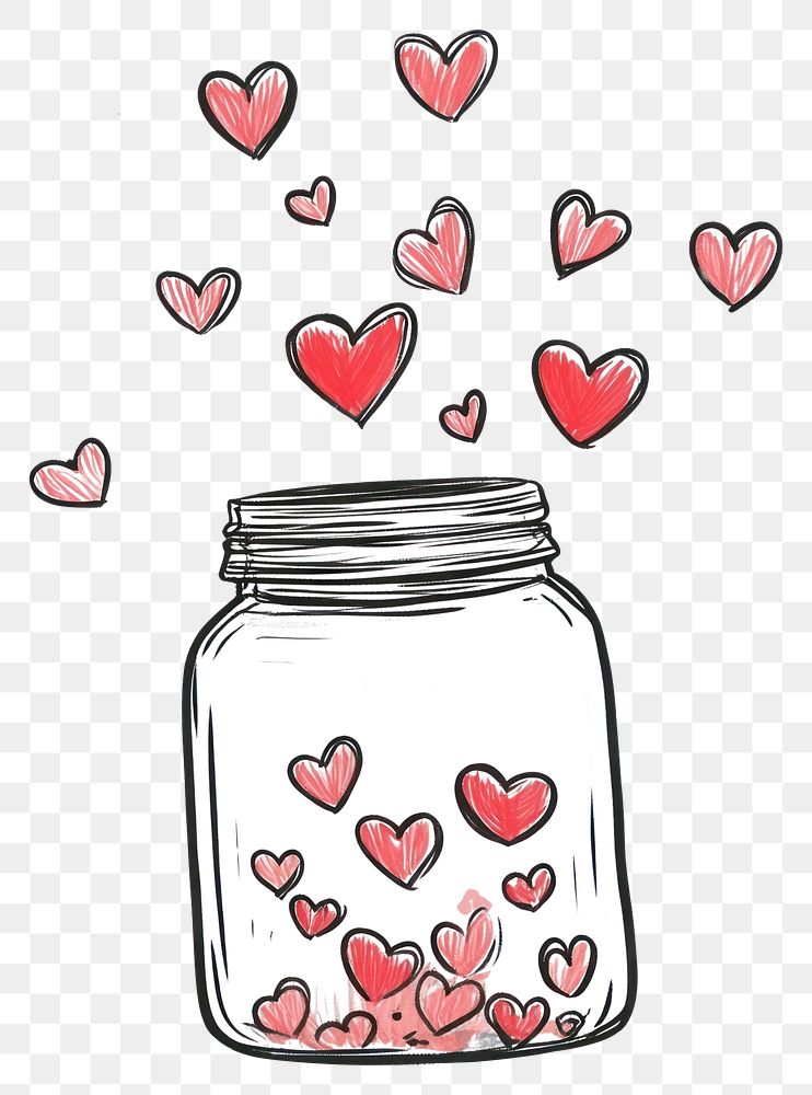 PNG Tiny red hearts floating in the air jar illustration design.