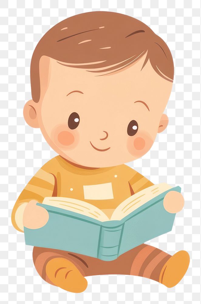 PNG Baby reading book illustration children's education.