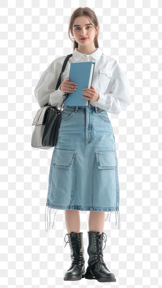 PNG Student young woman skirt bag holding.