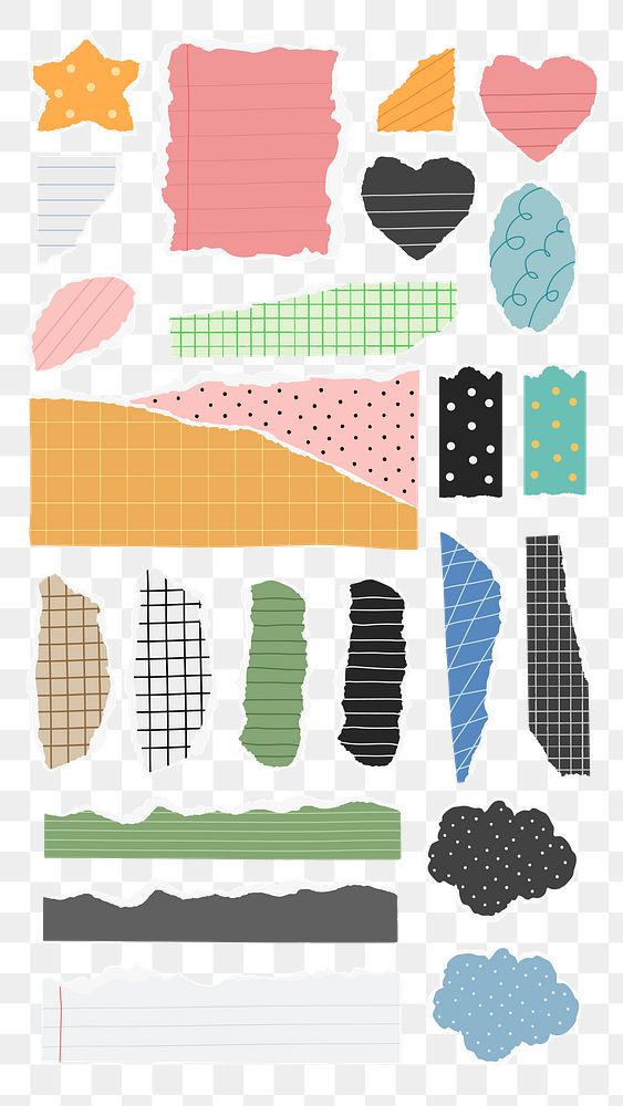 PNG Colorful torn paper shapes collection, set on transparent background