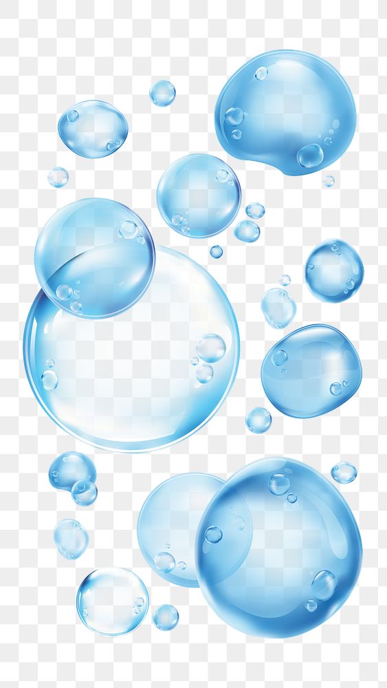 PNG Floating translucent blue bubbles on transparent background