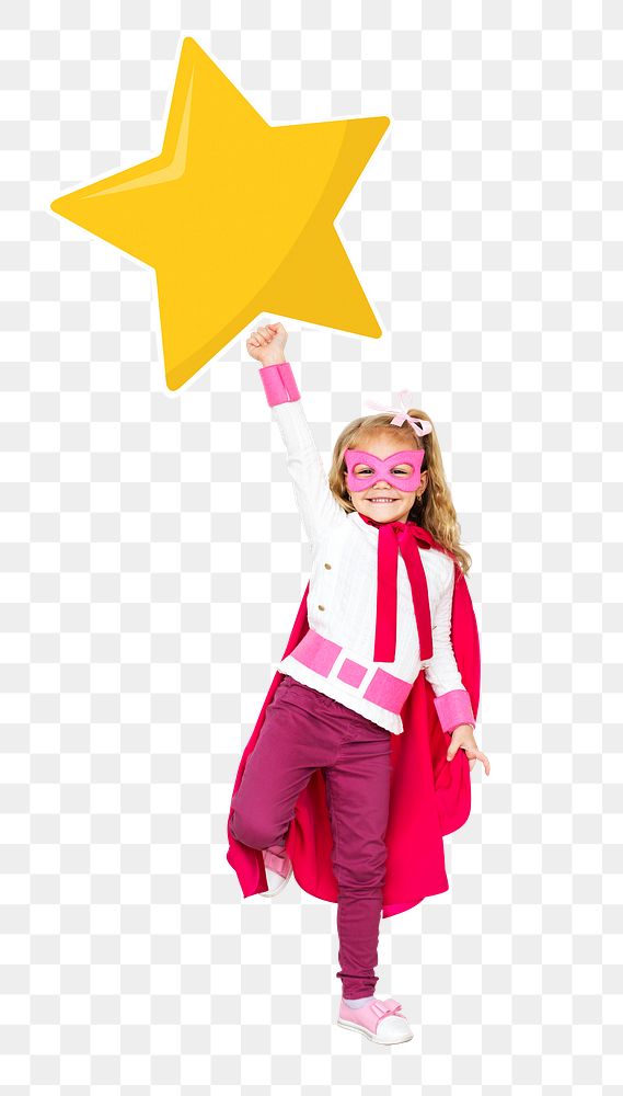 Superhero girl png star sticker, transparent background