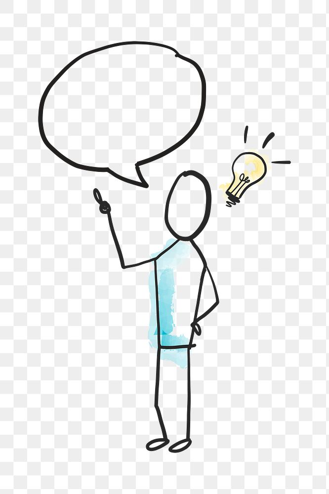 Sharing ideas png, speech bubble with light bulb doodle in transparent background