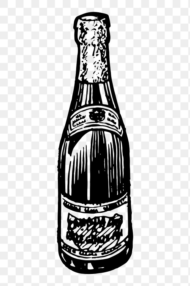 Champagne bottle png sticker, vintage object illustration on transparent background. Free public domain CC0 image.
