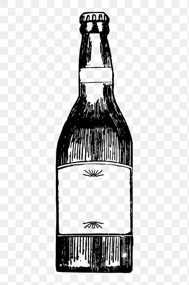 Beer bottle png sticker, vintage object illustration on transparent background. Free public domain CC0 image.