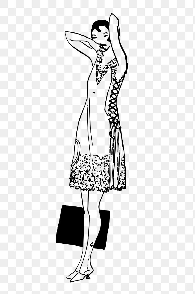 Png woman in dress sticker, vintage fashion illustration on transparent background. Free public domain CC0 image.