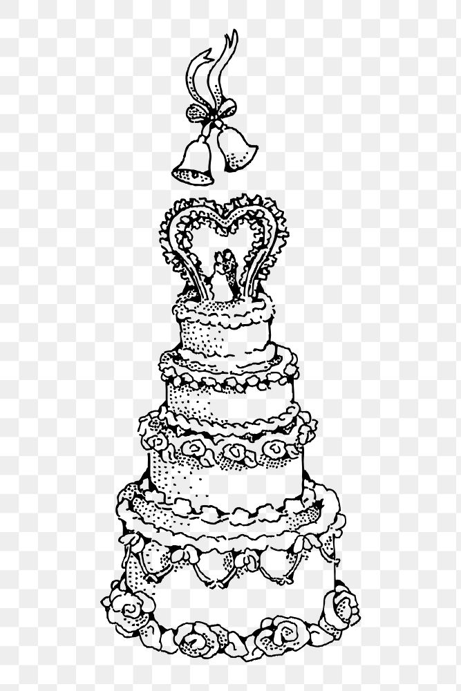 Wedding cake png sticker, dessert vintage illustration on transparent background. Free public domain CC0 image.