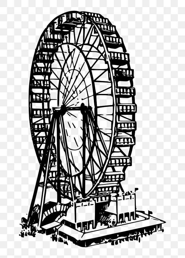 Ferris wheel png sticker, amusement park ride vintage illustration on transparent background. Free public domain CC0 image.