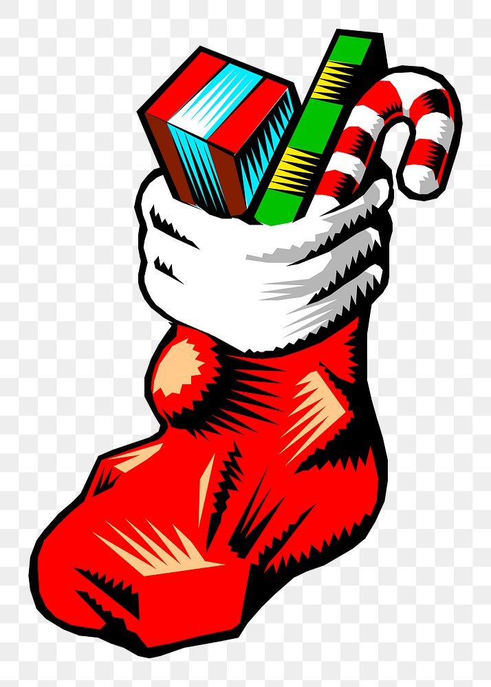Png Christmas sock gift sticker, festive illustration on transparent background. Free public domain CC0 image.