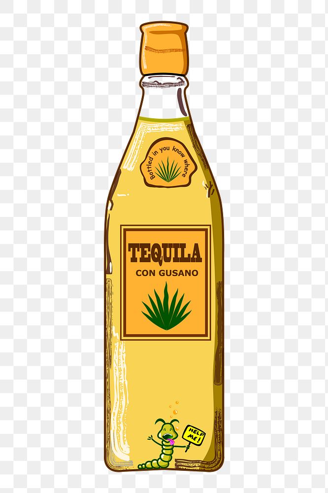 Tequila bottle png sticker, alcoholic drink illustration on transparent background. Free public domain CC0 image.