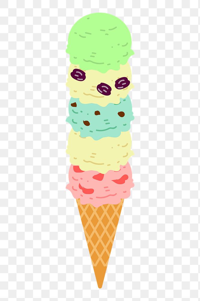 Ice-cream cone png sticker, dessert illustration on transparent background. Free public domain CC0 image.