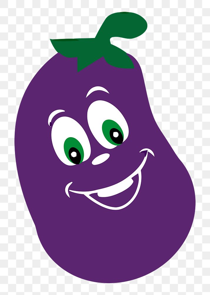 Smiling eggplant png sticker, vegetable cartoon illustration on transparent background. Free public domain CC0 image.
