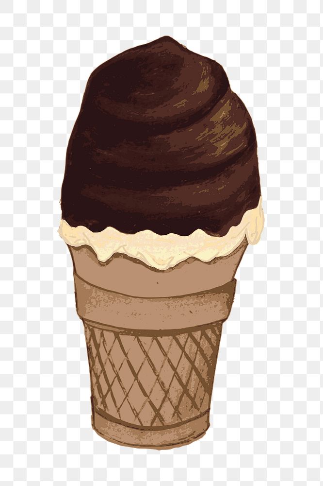 Chocolate ice-cream png cone sticker, dessert illustration on transparent background. Free public domain CC0 image.