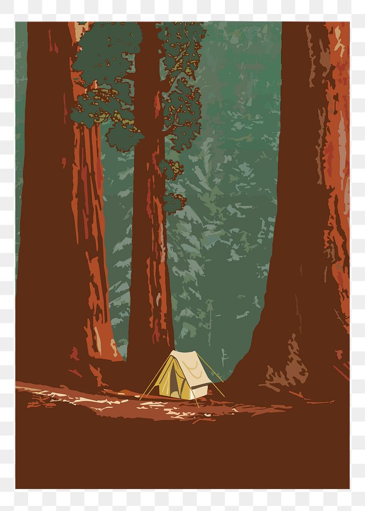 Camping tent png poster, travel illustration on transparent background. Free public domain CC0 image.