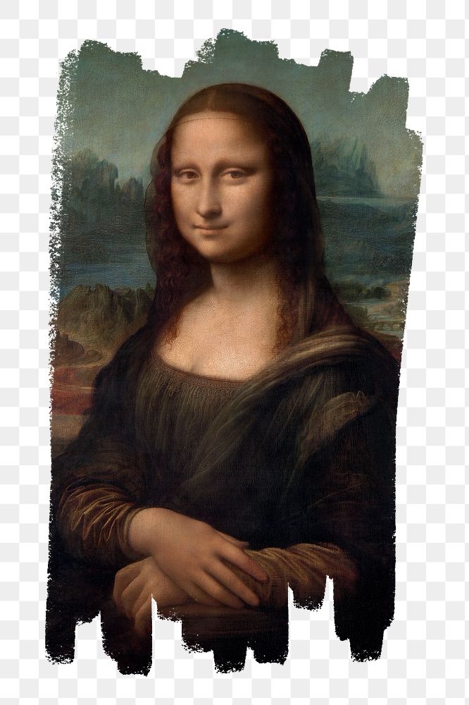 Mona Lisa png, brush stroke reveal sticker, famous painting by Leonardo da Vinci, remixed by rawpixel