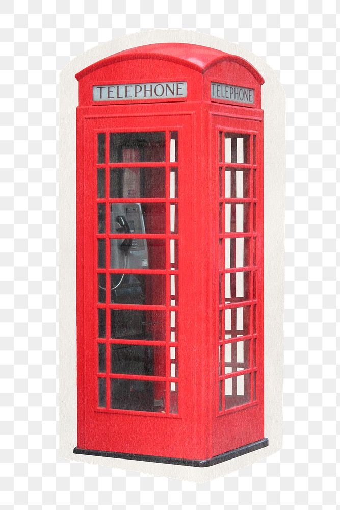 Telephone box png sticker, England travel rough cut paper effect, transparent background