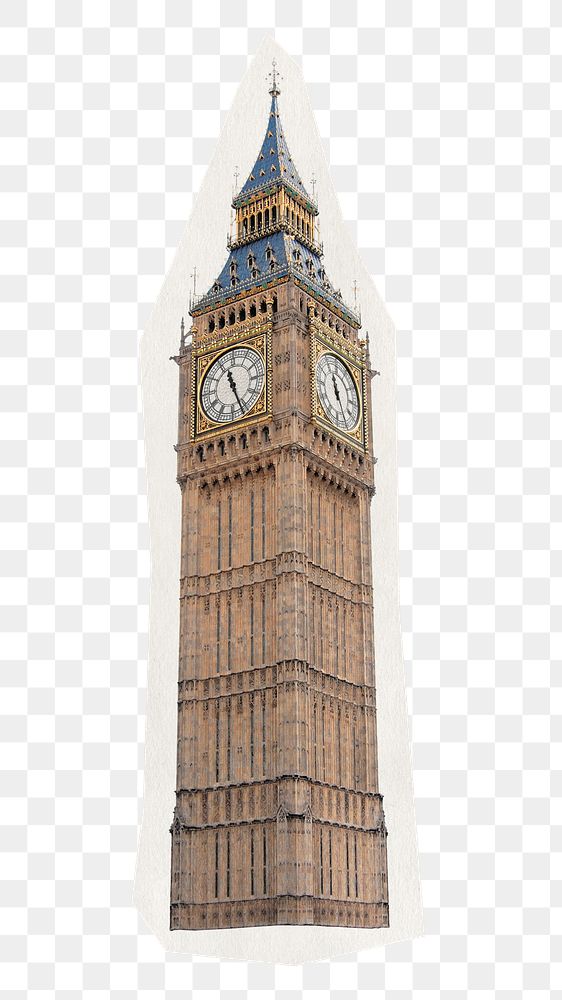 Png Big Ben tower sticker, England travel rough cut paper effect, transparent background