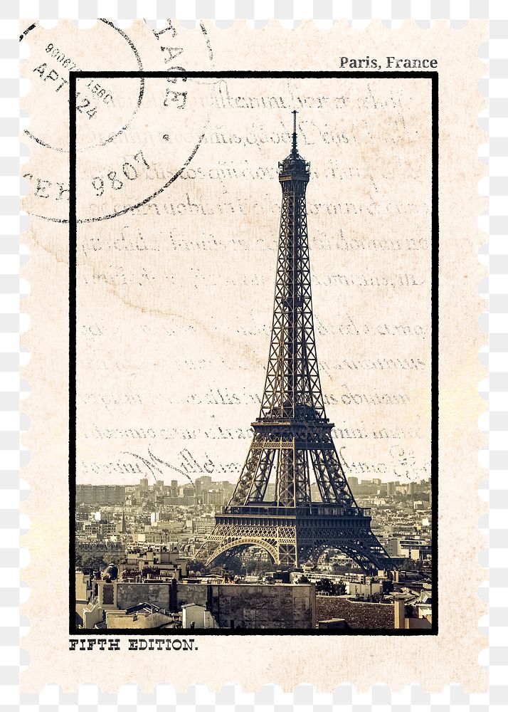 Png Eiffel tower stamp sticker, transparent background