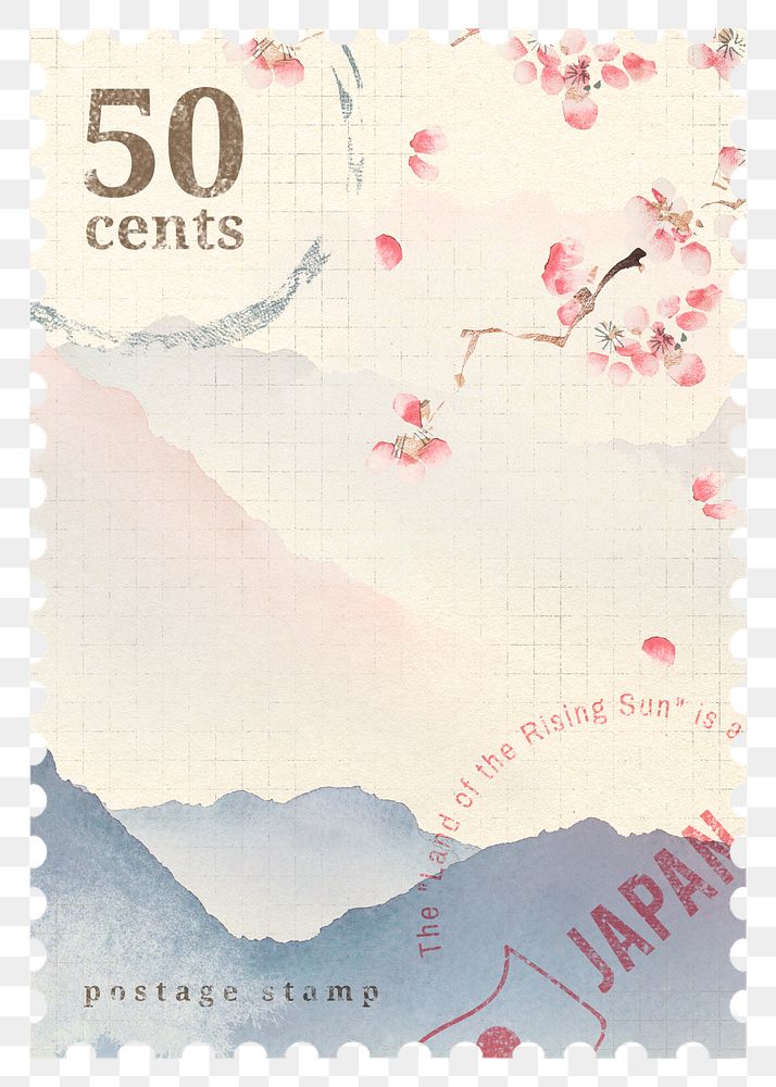 Png Japanese landscape stamp sticker, transparent background