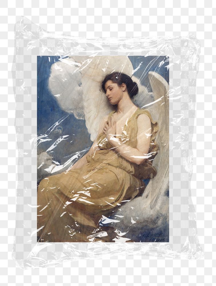 Png angel by Abbott Handerson Thayer plastic packaging, transparent background, remixed by rawpixel