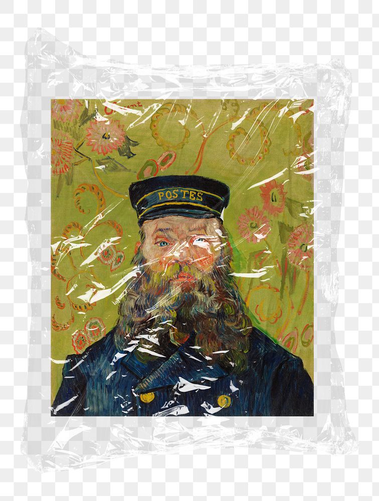The Postman artwork png plastic packaging sticker, transparent background, remixed by rawpixel