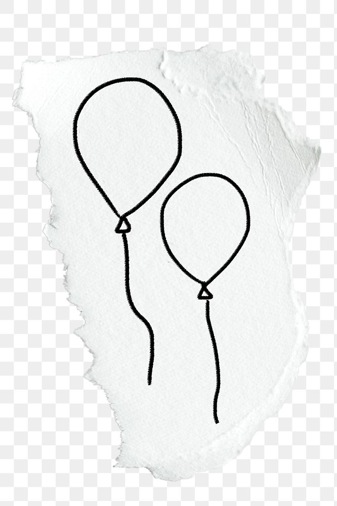 Balloons doodle png sticker, torn paper transparent background