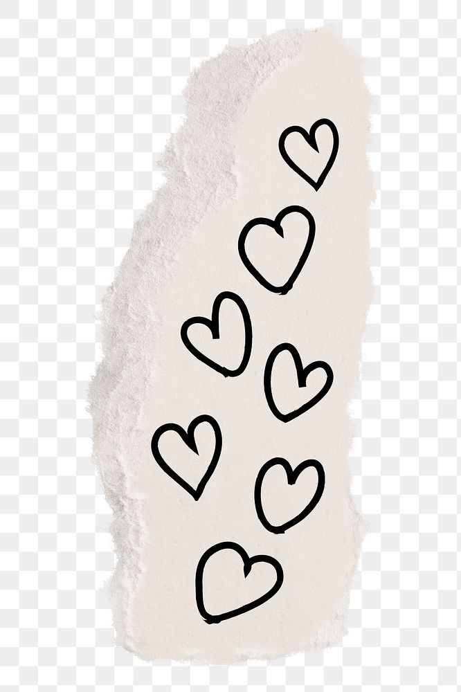 Heart png sticker doodle, torn paper, transparent background