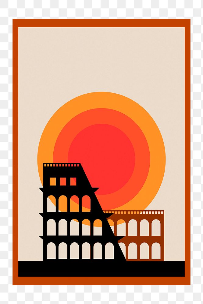 Colosseum sunset png poster, tourist landmark illustration on transparent background. Free public domain CC0 image.
